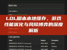 LOL脚本本地缓存，游戏性能优化与风险博弈的深度解析