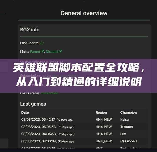英雄联盟脚本配置全攻略,从入门到精通的详细说明
