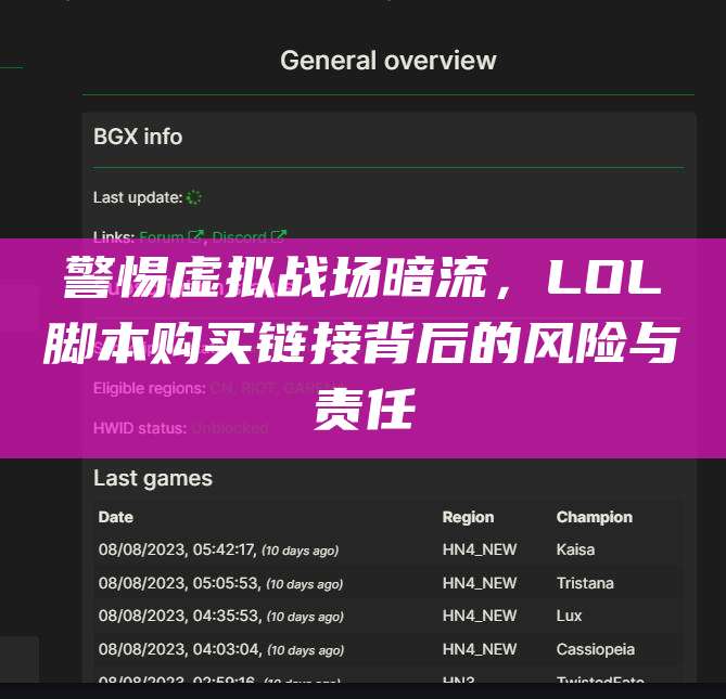 警惕虚拟战场暗流,LOL脚本购买链接背后的风险与责任